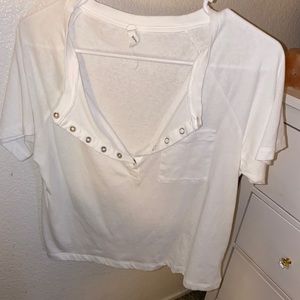 vici cotton blend henley top - white